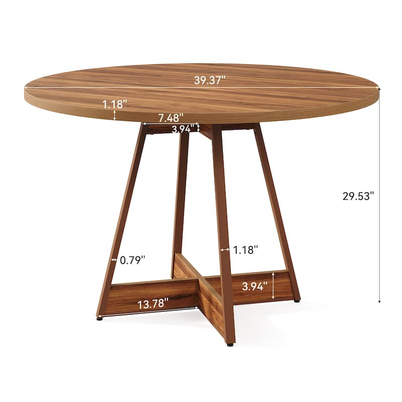 39.4" Round Dining Table for 4, Farmhouse Kitchen Table with Wooden Reinforced Base