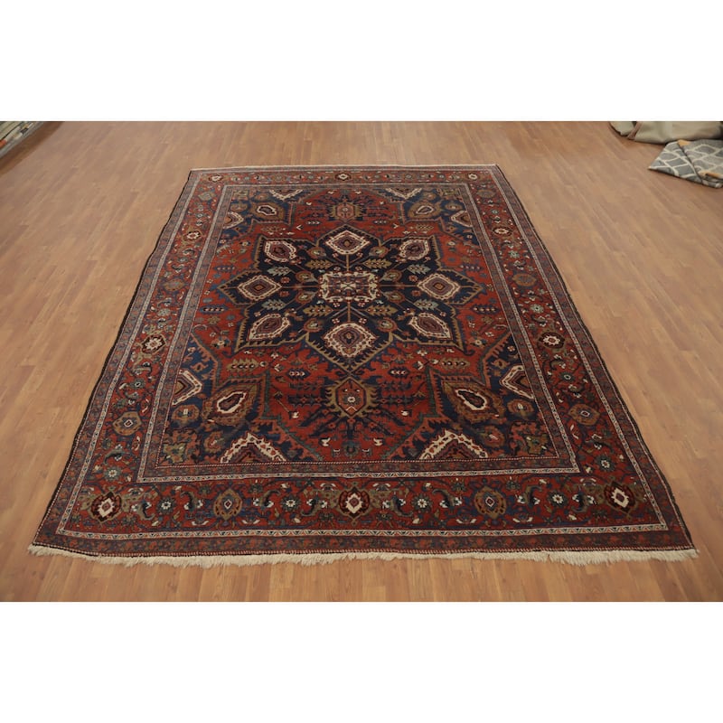 Hand Knotted Oriental 100% Wool Carpet Traditional Medallion Oranges & Rust Heriz (serapi) Area Rug - 11' 5'' X 8' 8''