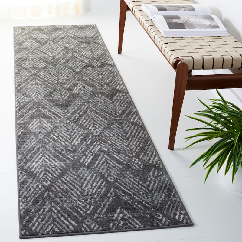SAFAVIEH Amsterdam Gulumser Modern Rug - 2'3" x 8' Runner - Dark Grey/Light Grey