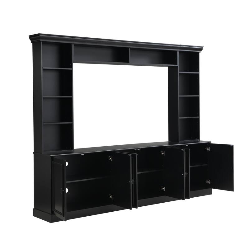 4-Piece Wall Unit Entertainment Center with Bookshelf for TVs Up to 70", Mid-Century Modern 97.4" TV Stand with Adjustable Shelf