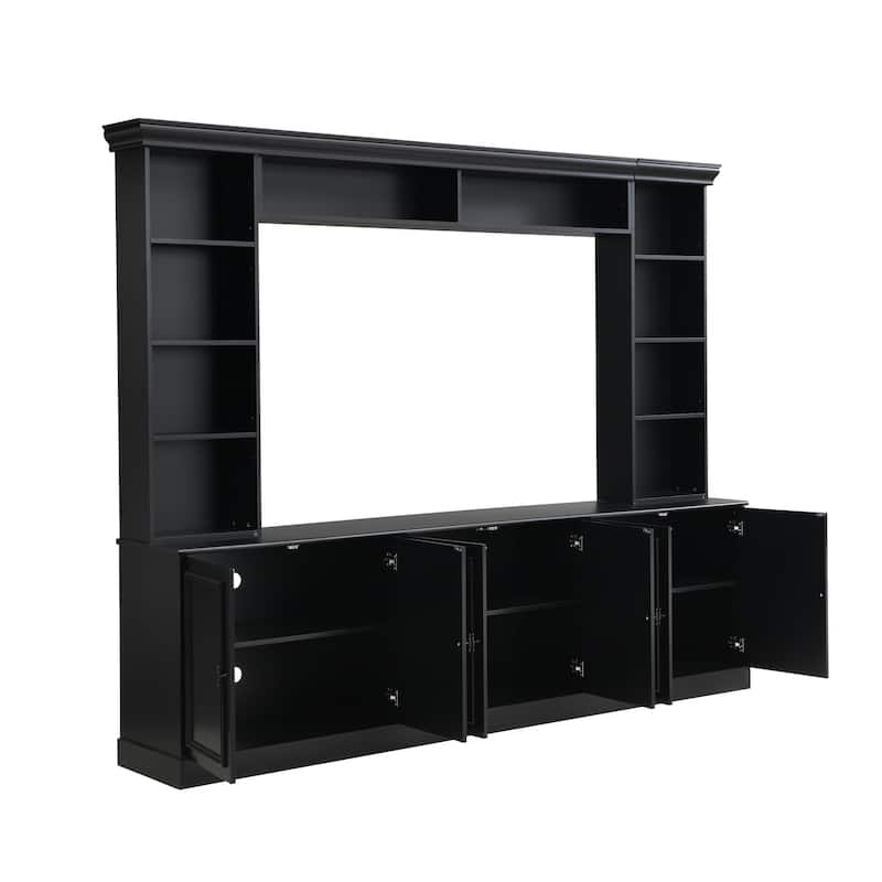 97.4"W 4-Piece Entertainment Wall Unit with Bridge & Bookshelf, Adjustable Shelf - TV Stand for TVs Up to 70"