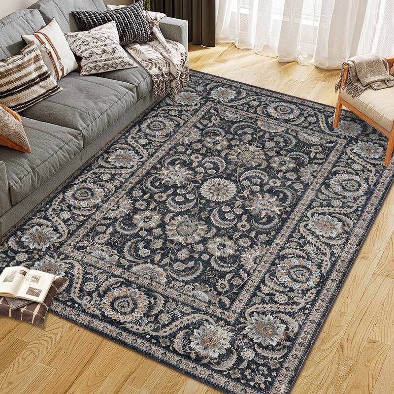 Washable Area Rugs for Living Room Stain Resistant Carpet Vintage Rugs Bedroom Low Pile Non Slip Accent Carpet