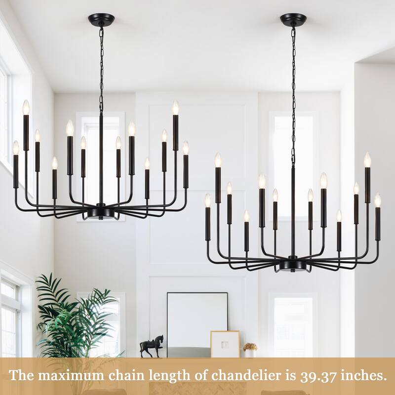 12-Light Rustic Candle Style Hanging Linear Chandelier Lighting for Kitchen Island