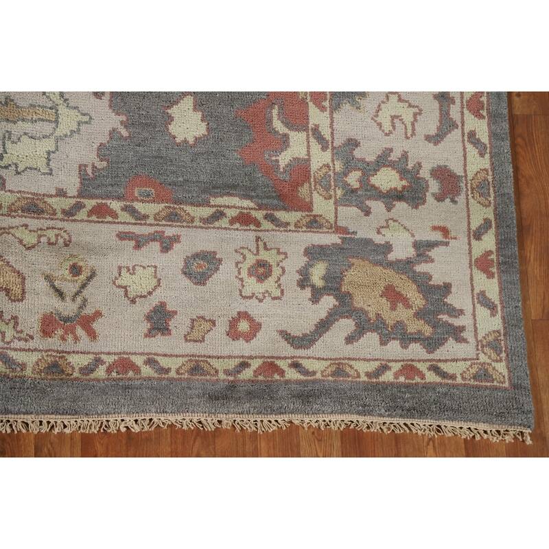 Gray Floral Oushak Oriental Area Rug Handmade Wool Carpet - 9'2"x 11'9"