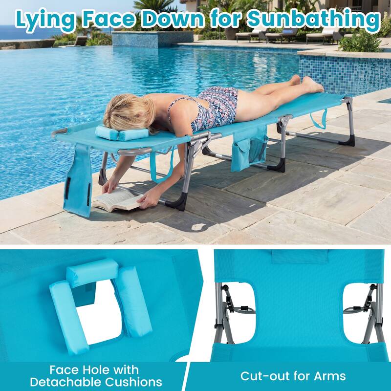 Gymax 2PCS Tanning ChairPortable Chaise Lounge Chair w/4-Position