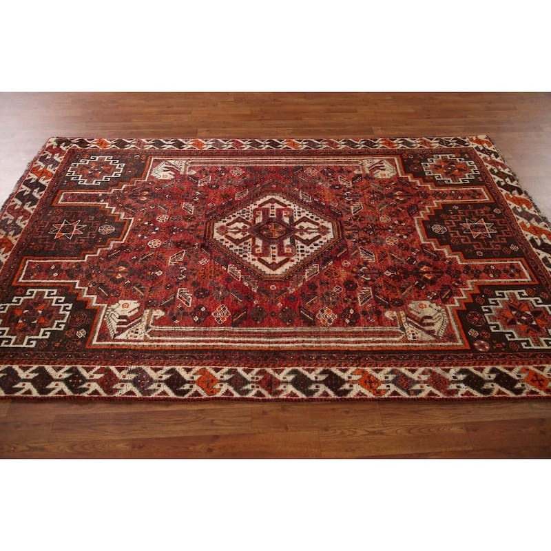 Qashqai Persian Vintage Area Rug Hand-Knotted Wool Carpet - 5'2"x 8'0"