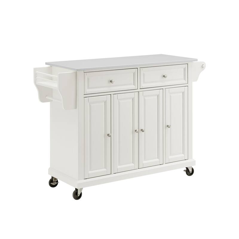 Kitchen Cart with Granite Top - Full Size Rolling Utility Island - Modern White Kitchen Storage