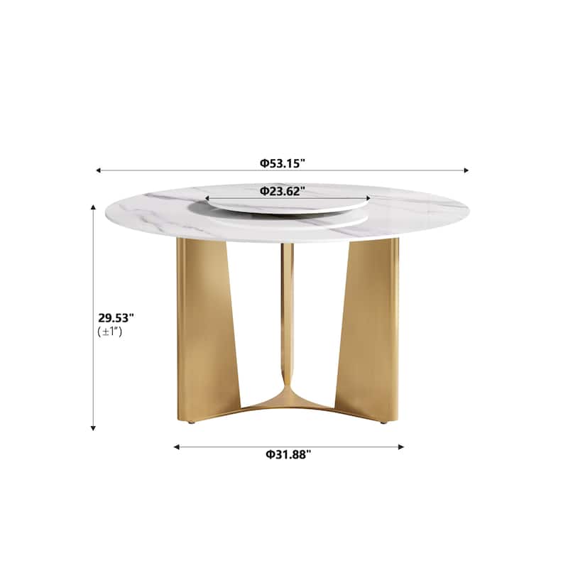 53" Modern Round Dining Table with Marble Top for 4-6, Sintered Stone Kitchen Table with Dining Table with Metal Legs