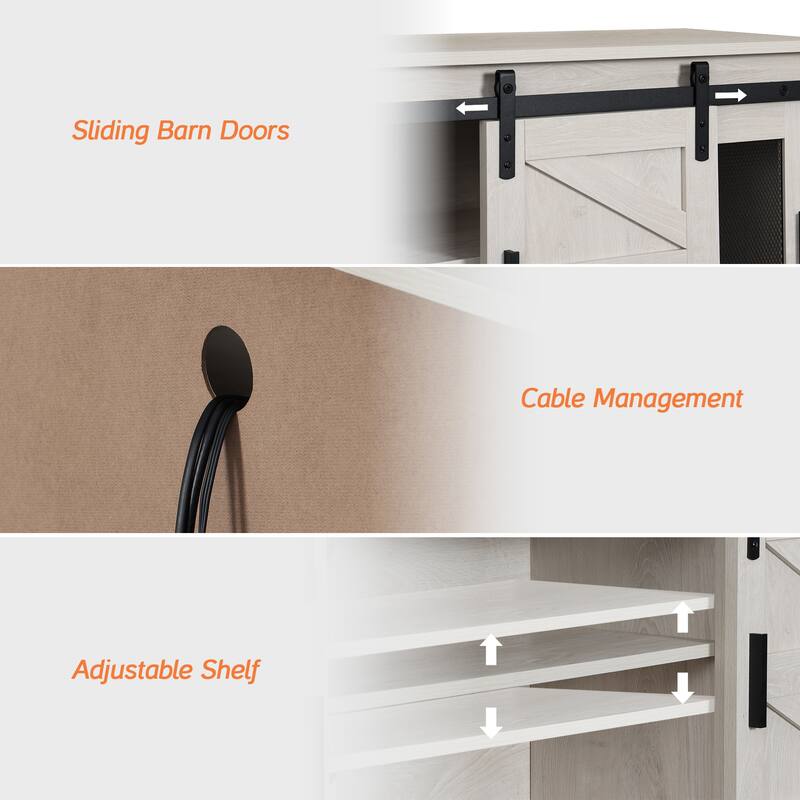 WAMPAT Drawer TV Stand set for ups to 85 inch TV with Sliding Barn Door - 1 Pack