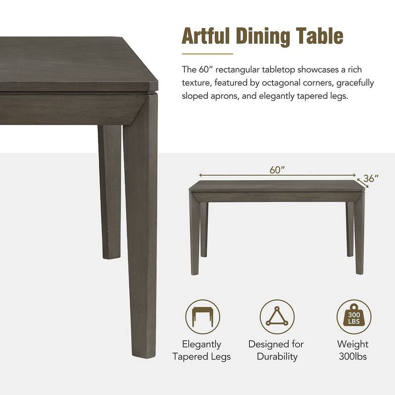 Farmhouse 6Piece Dining Table Set with Upholstered Dining Chairs and