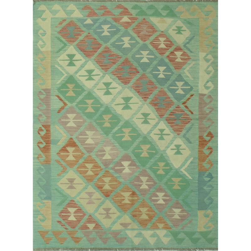 Noori Rug Sun Faded Flatweave Hugh Grey-Green/Rust Rug - 4'10" x 6'6"