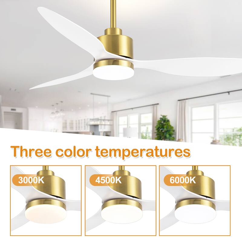 52" 3-Blade Gold Ceiling Fans with LED Light Remote Control - 52 Inch