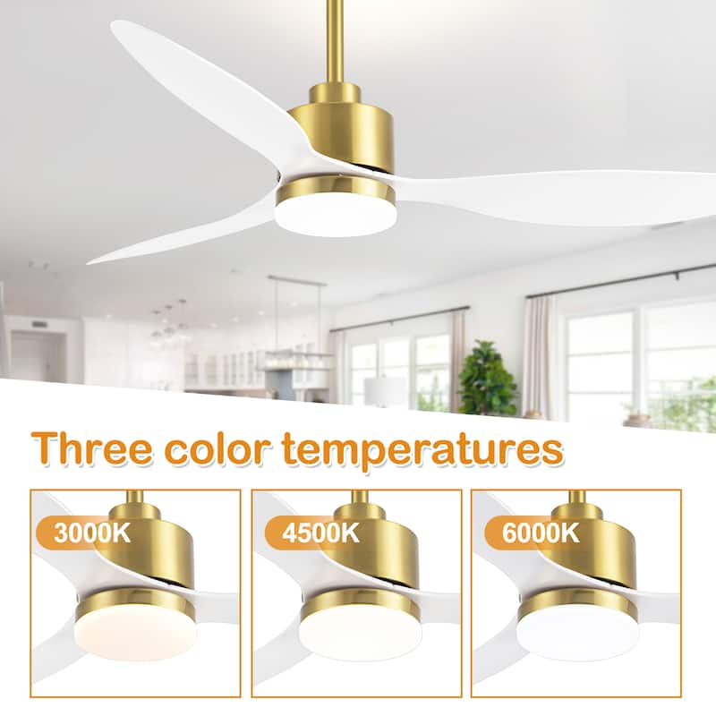 52 Inch Gold LED Ceiling Fan with Lights Remote(3-Blade)