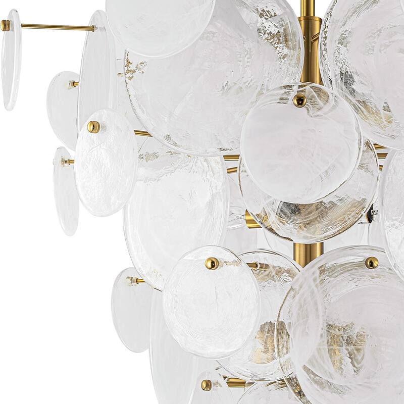 12-Light Tiered Cloud Glass Discs Cone-shaped Chandelier - Burnished Brass - 30.7in