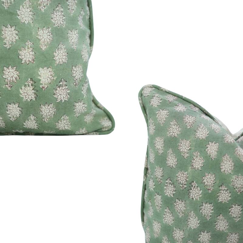 Fabdivine Handmade Floral Block Print Soft Pure Linen Fabric Pipine Pillow Cover Decorative Cushion Case