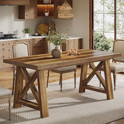63-Inch Dining Table, Farmhouse Kitchen Table for Dining Room, Brown - 62.99" L x 31.5" W x 30.71" H