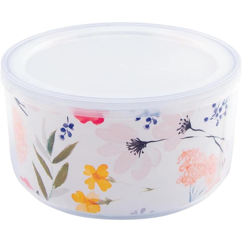 Meadow Multi-Floral Double Wall Unbreakable Plastic Bowl with Lid Holds 22 Fluid Ounces BPA Free Microwave Safe Dishwasher Safe