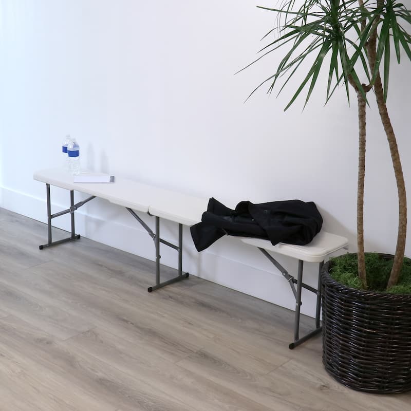 6 Foot Outdoor/Indoor Travel Plastic Folding Bench in White