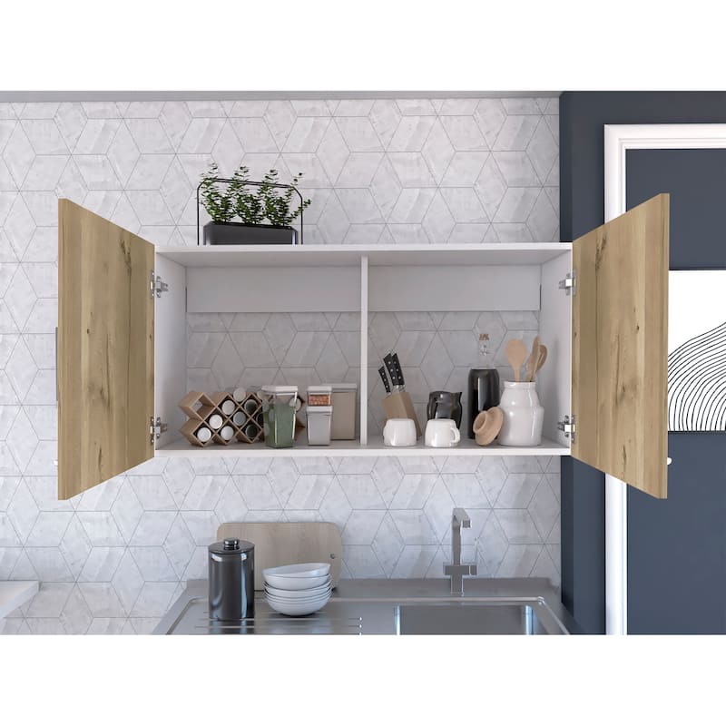Wall Cabinet, Two Shelves, Double Door, Black Wengue Finish