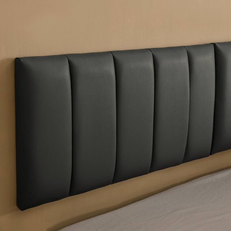 Queen Low Profile Bed Frame Upholstered Platform Bed with Wall Mounted Headboard and Wood Slats, No Box Spring Needed, Grey