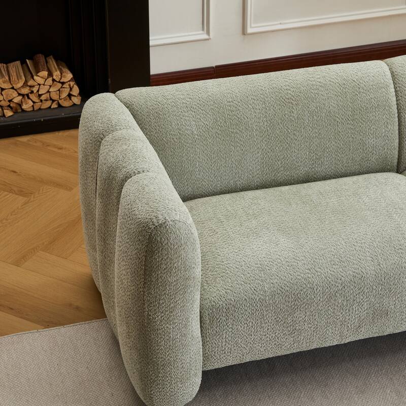 3-Seater Chaise Lounge Sofa with Curved Design, Wave-Shaped Fabric Loveseat Recliner Sofa with Plush Cushions