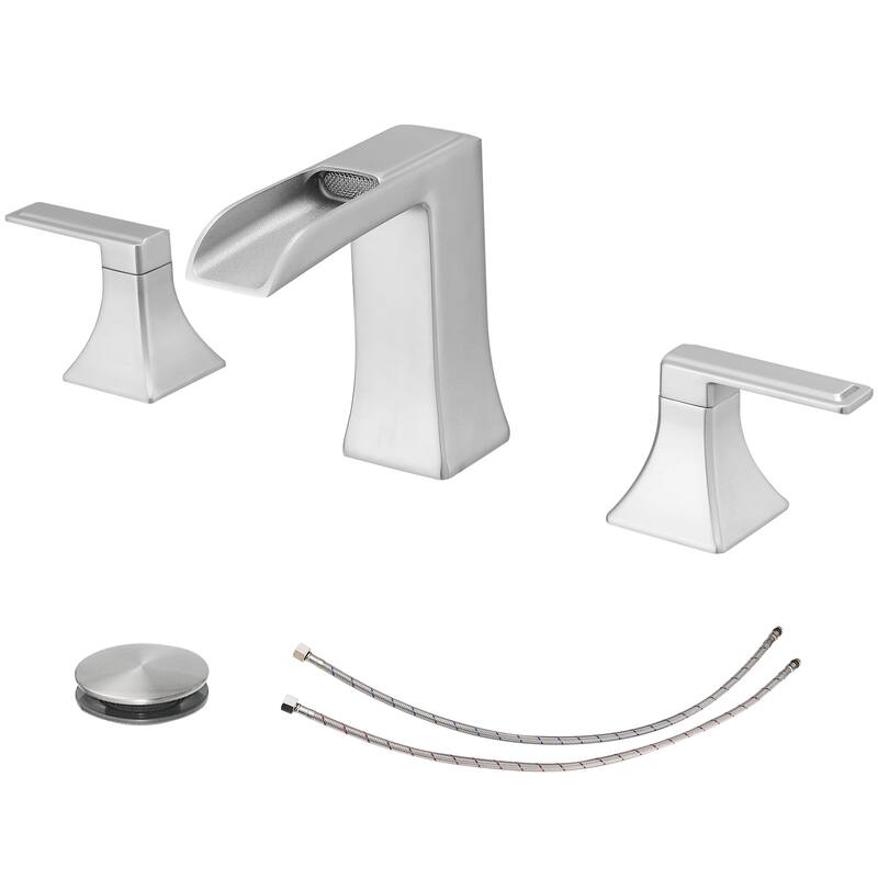Topcraft Two Handle Waterfall Bathroom Faucet with Pop-Up Drainer - Brushed Nickel