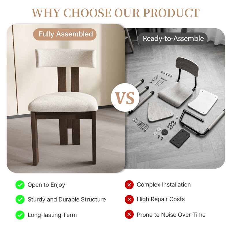 Mid-Century Modern Wood Dining Chairs Set of 2,White & Walnut Side Chairs, Fully Assembled