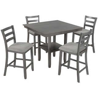 5-Piece Rustic Wood Counter Height Dining Table Set with 4 Padded ...