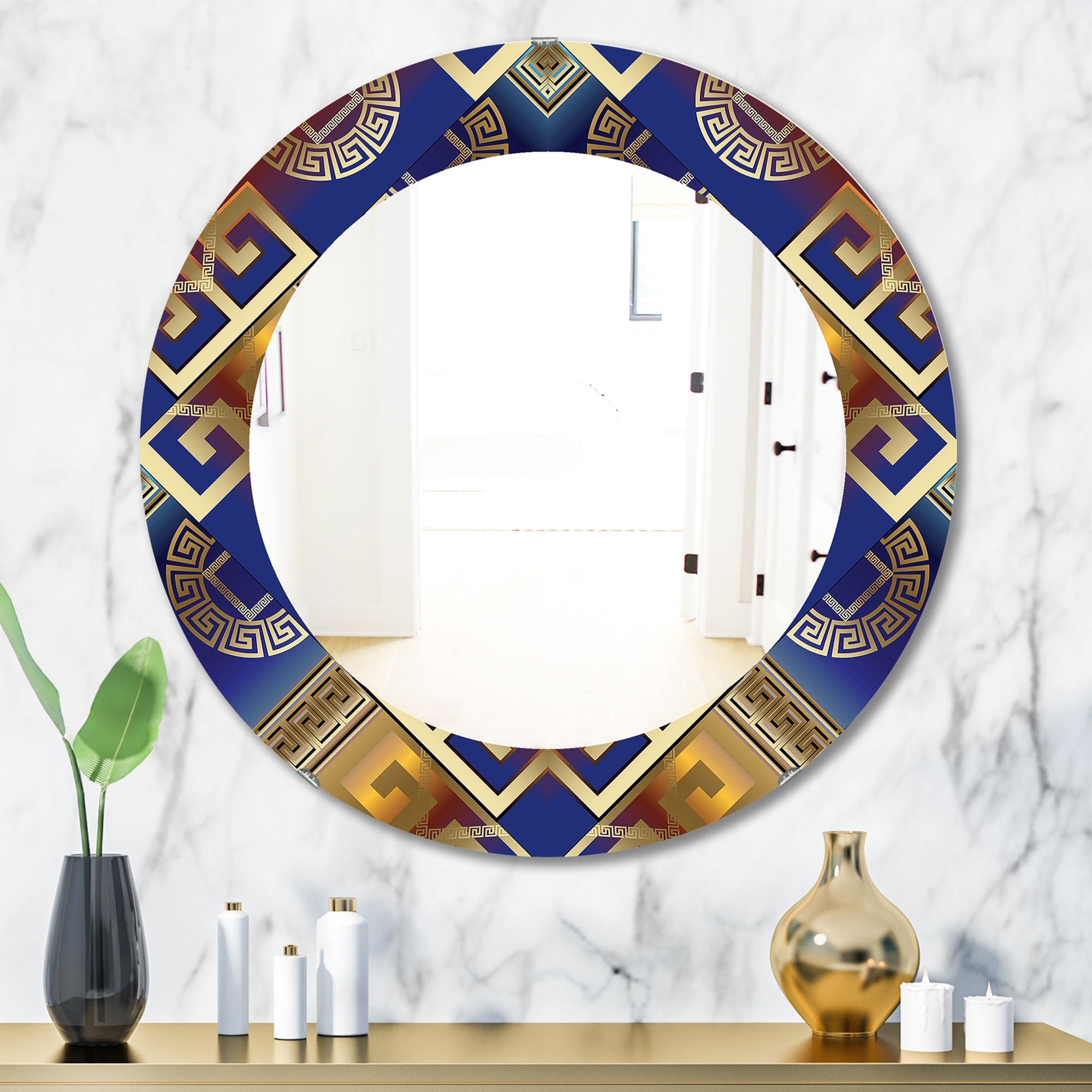 как выглядит Designart Meander Greek Royal Blue Printed Traditional фото
