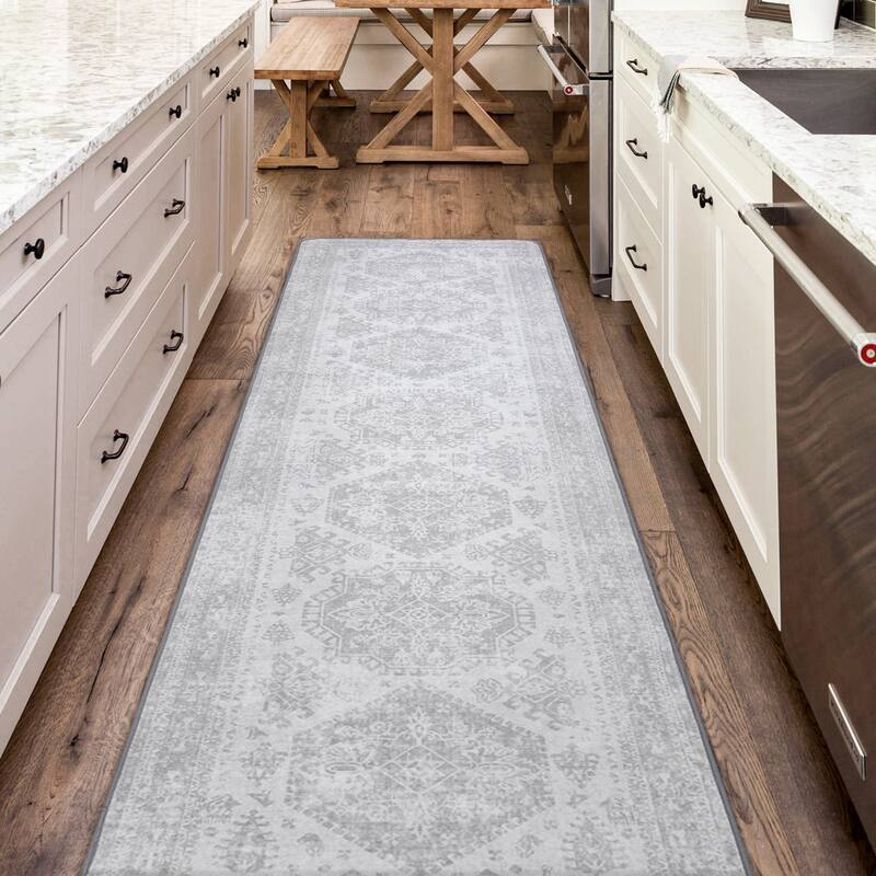 Mcow Floral Faded Low Pile Machine Washable Non-Slip Area Rug