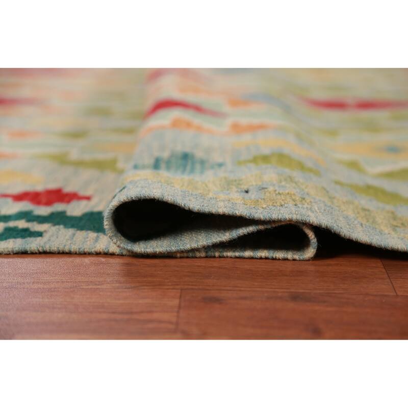 Hand Woven Oriental 100% Wool Carpet Southwestern Geometric Multi-Colored Kilim Area Rug - 8' 1'' X 5' 1''