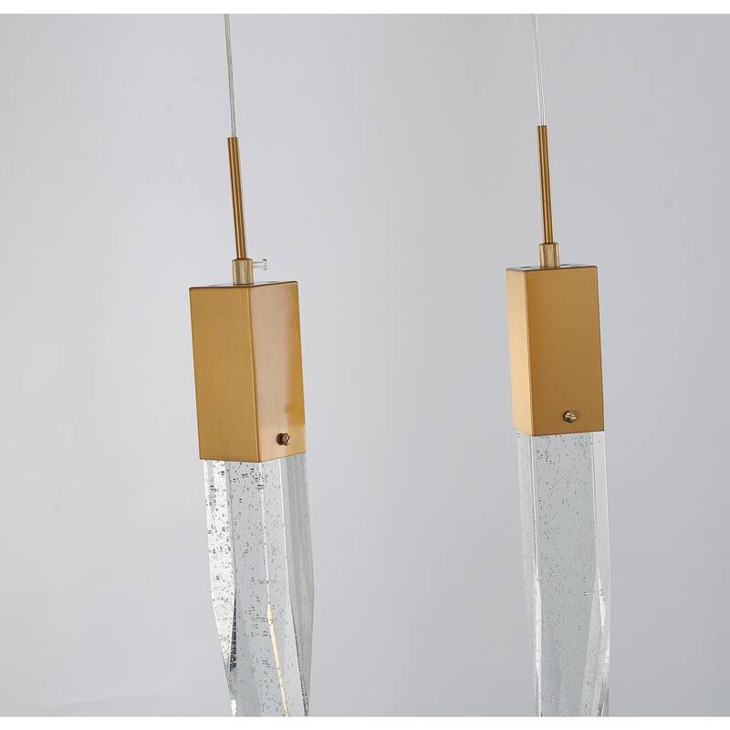 Island Lighting Pendant, Gold Crystal Chandelier, Adjustable Cord, Modern Kitchen Bar Counter Light - 19.69