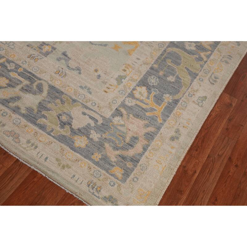 Hand Knotted Oriental 100% Wool Carpet Transitional All-Over Green Oushak Area Rug - 12' 0'' X 9' 3''