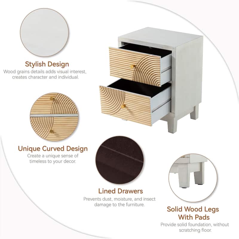 COZAYH 3-Drawer Farmhouse Dresser with Handicraft Wood Ring Motif, Rustic Nightstand Wooden Finish, Boho, Natural Wood