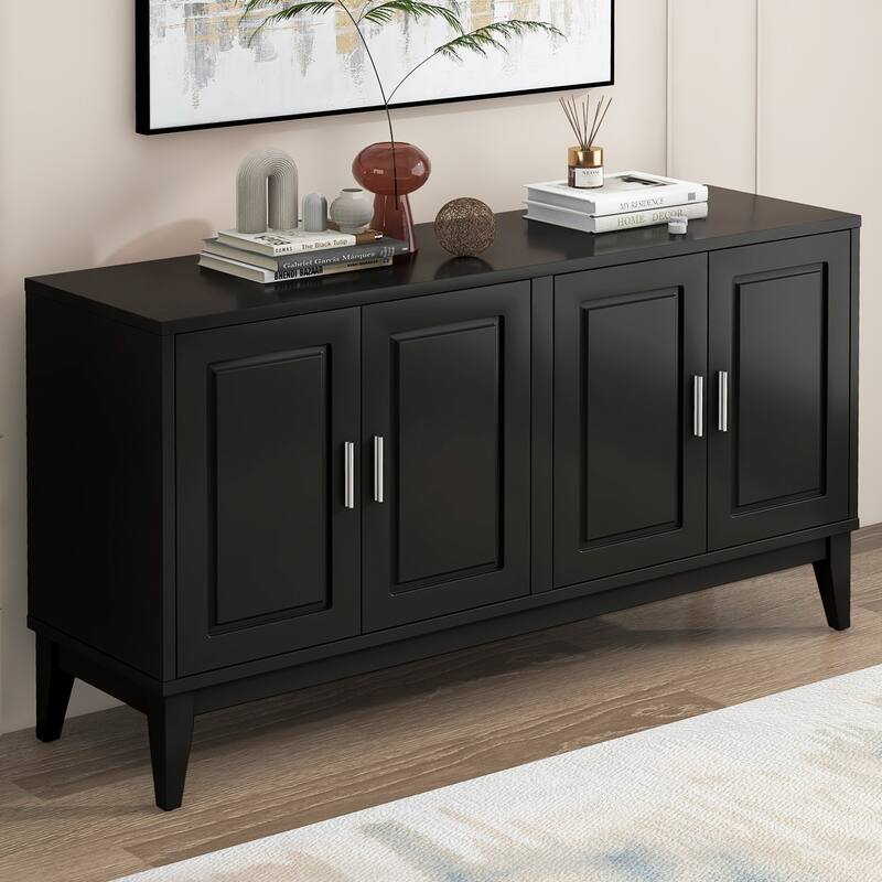 Elegant Storage Cabinet with Two Large Adjustable Shelves and Cable Holes for Kitchen or Living Room, Painted Finish