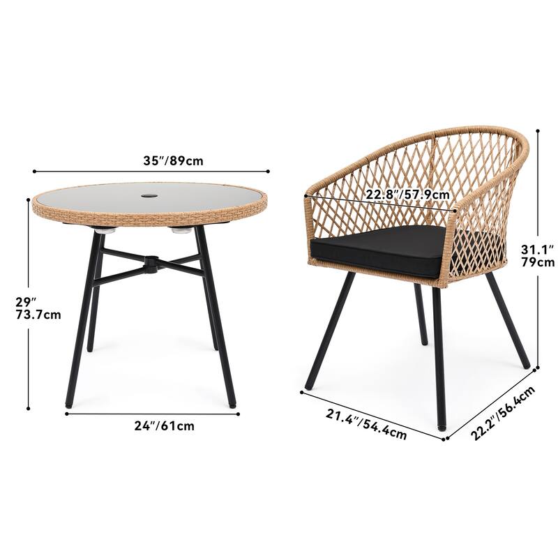 Moasis 5-Piece Outdoor Dining Set with Umbralle Hole Rattan Patio Dinging Set - 35"L x 35"W x 31.1"H