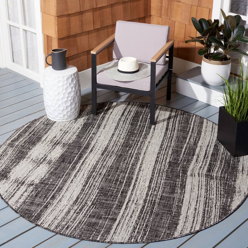SAFAVIEH Courtyard Stephanie Indoor/ Outdoor Waterproof Patio Backyard Rug - 6'7" Round - Black/Grey