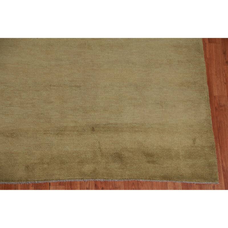 Hand Knotted Oriental 100% Wool Carpet Modern Solid Green Gabbeh Area Rug - 13' 4'' X 10' 2''