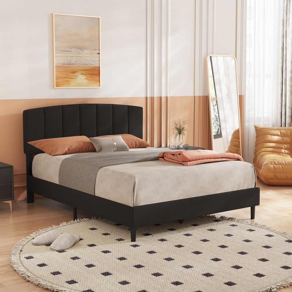 Alazyhome Upholstered Platform Bed Frame with Bedside Cupboard