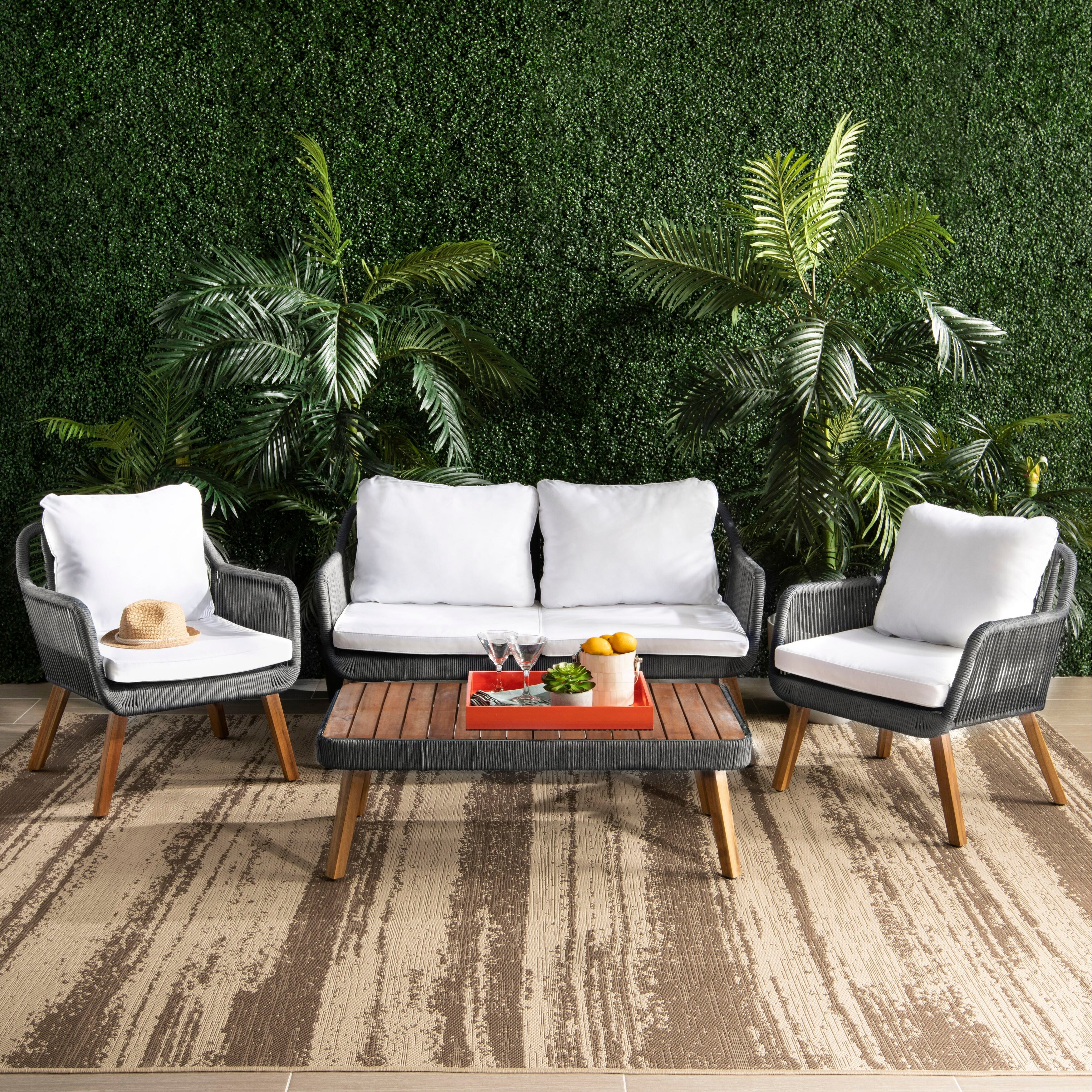 Shop Safavieh Outdoor Living Raldin Rope 4 Pc Living Set Natural Grey White Overstock 26031991