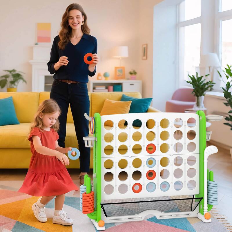 Costway Giant 4-in-a-Row Game Set with Ring-toss, Basketball Hoop, - See Details