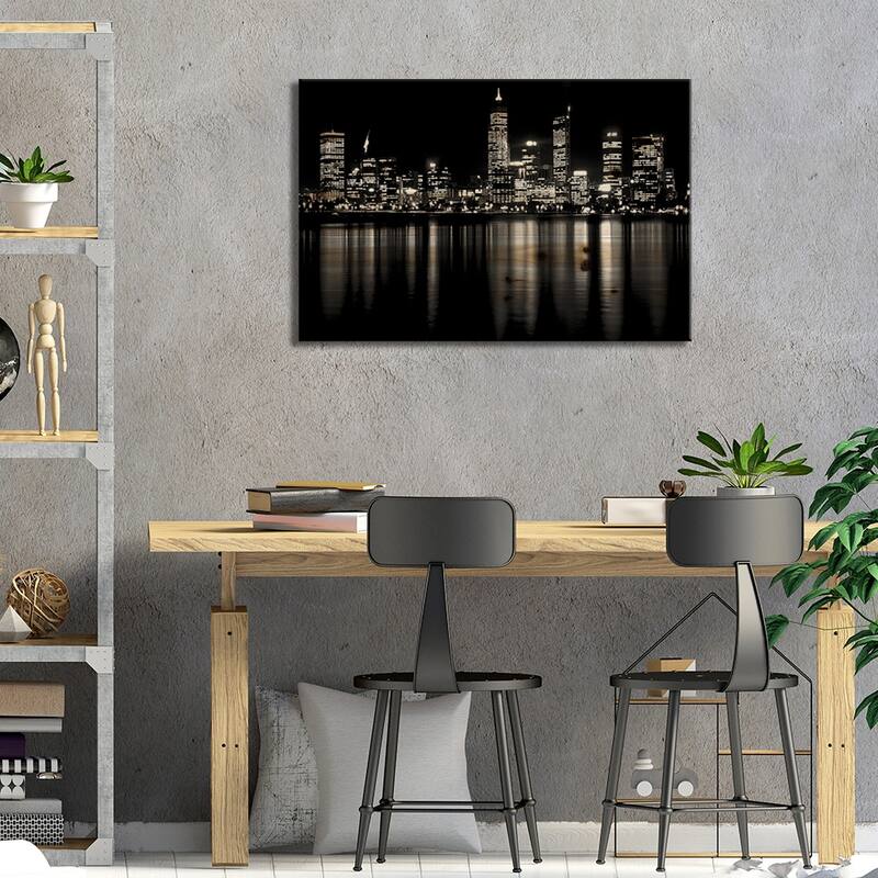 Downtown City Print On Wood by Unknown Artist - Multi-Color