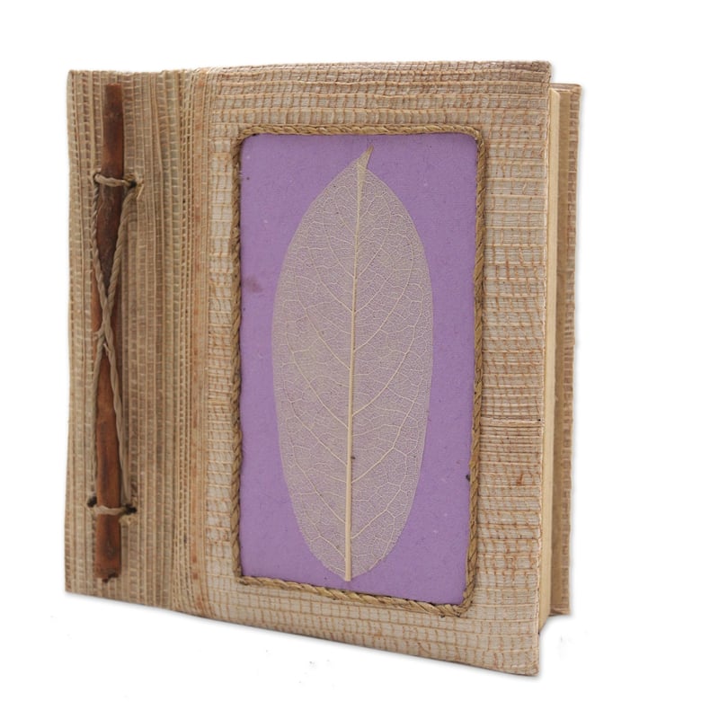 Novica Handmade Lilac Leaf Natural Fiber Journal