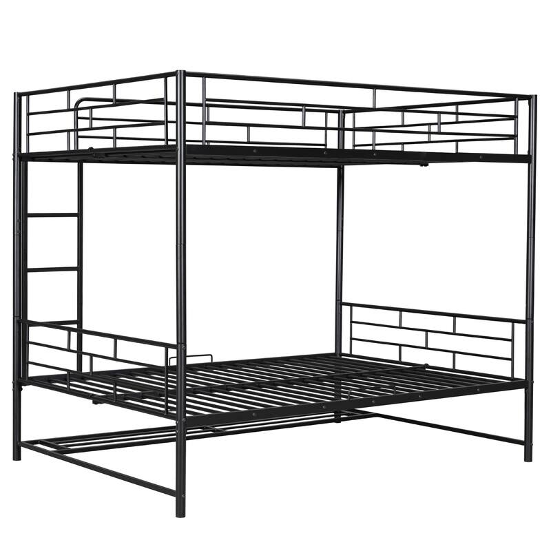 Simple Full Over Full Metal Bunk Bed with Storage Shelf, Ladder, Safety Guard Rails, for Kids