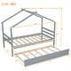 preview thumbnail 20 of 34, Twin Size Pine Wood House-Shaped Bed with Trundle and Roof