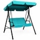preview thumbnail 9 of 8, 2 Person Canopy Swing Outdoor Patio Swing Cushioned Loveseat Turquoise