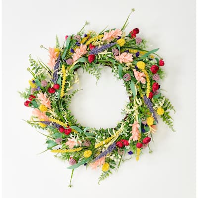 24" Spring Wild Flower Wreath on Natural Twig Base - 24