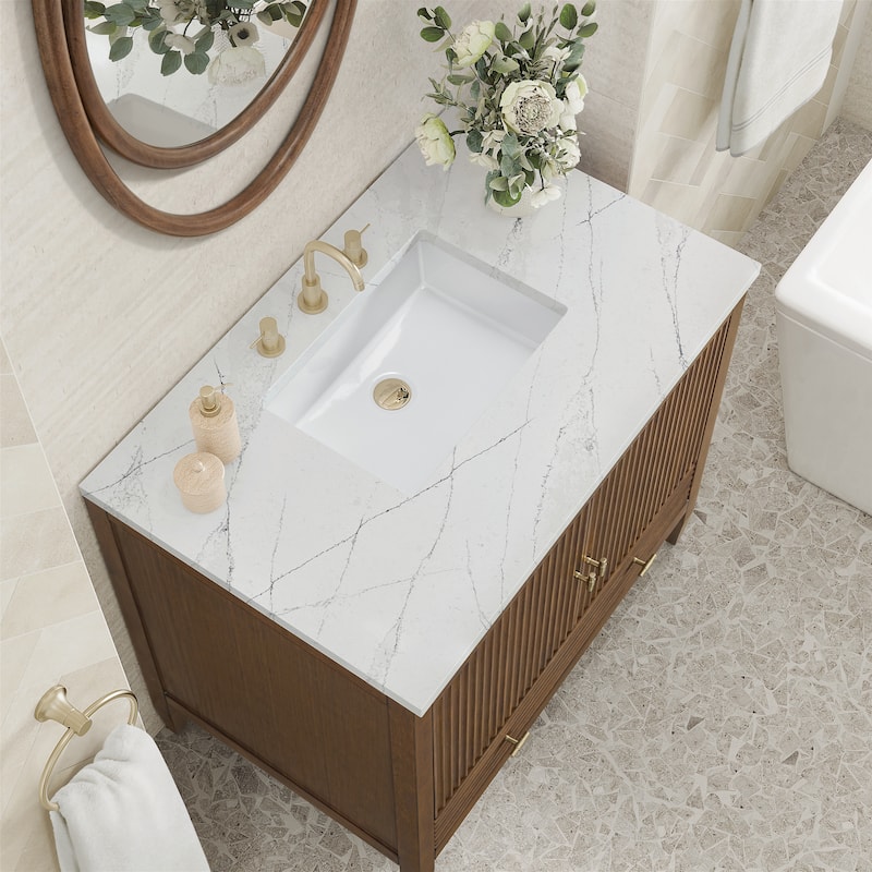 James Martin Vanities Myrrin 36" Vanity, Mid Century Walnut - Ethereal Noctis