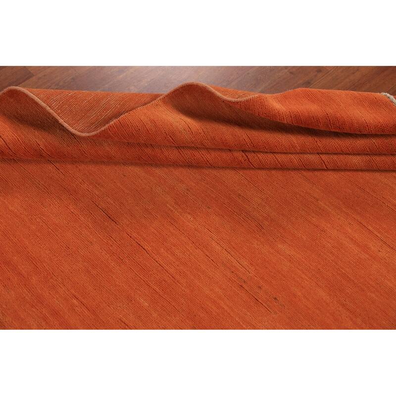 Orange Modern Gabbeh Oriental Area Rug Solid Hand-Knotted Wool Carpet - 5'3" x 7'11"