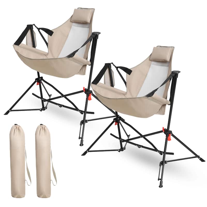 6 Piece Patio Chairs, Outdoor Camping Chairs with Breathable Textilene Fabric, Set of 2 Garden Chairs with Armrest High Backrest - khaki